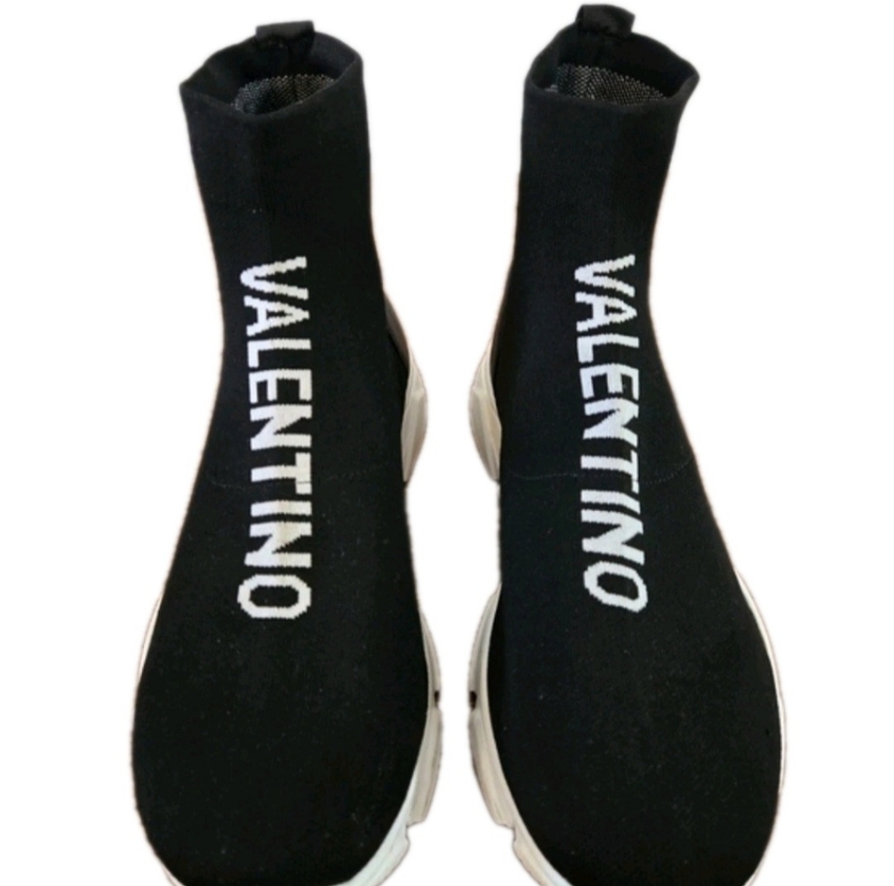 Valentino By Mario Logo Black Stretch Knit Slip On Fashion Sneakers Men’s Sz 12 - Picture 5 of 10